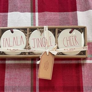 Rae Dunn Red and White Festive Ornament Trio NWT